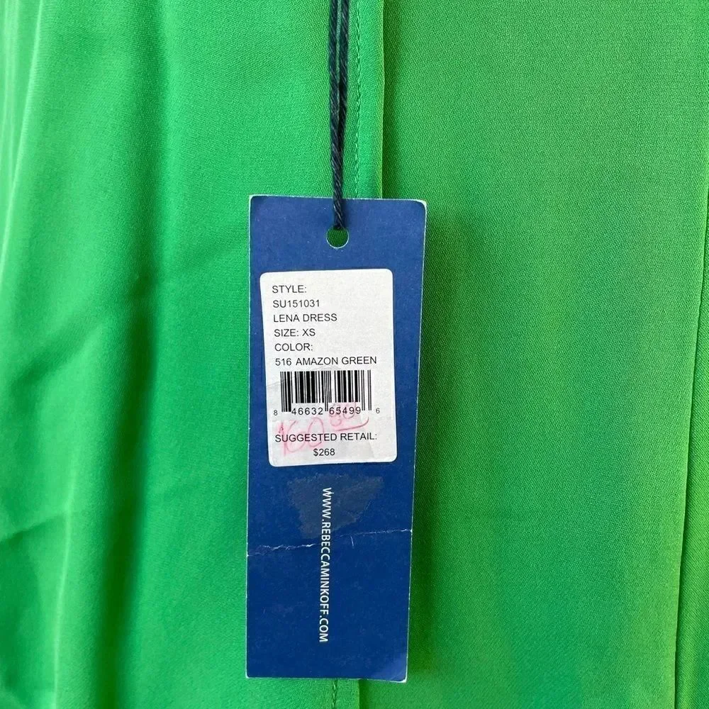 NWT Rebecca Minkoff Green Silk Midi Dress Size XS